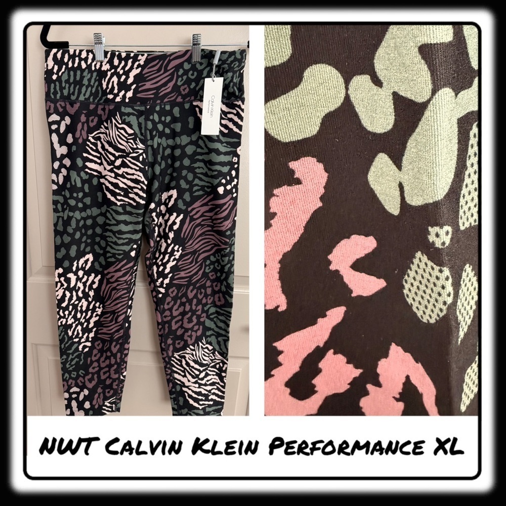 NWT Calvin Klein Performance leggings. Olive, Violet, Size XL. Capri (23-25”)